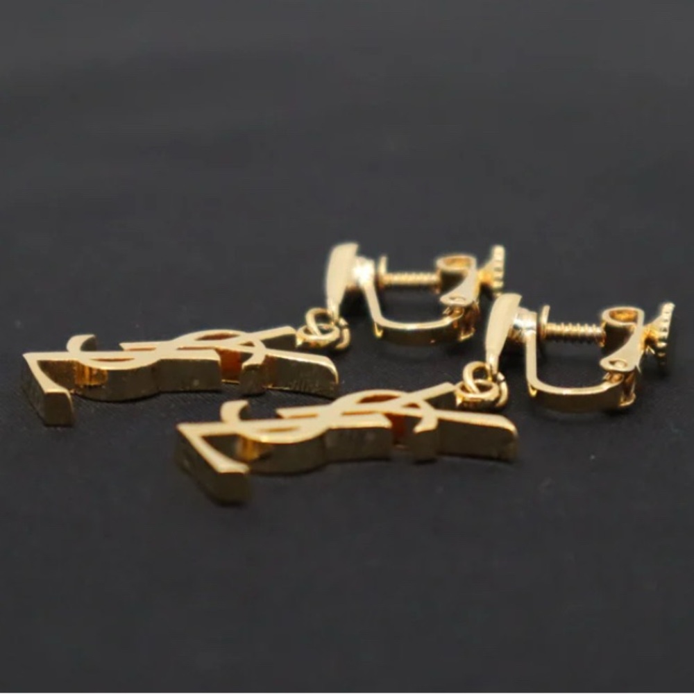 Yves Saint Laurent Gold Monogram Earrings - Picture 6 of 6